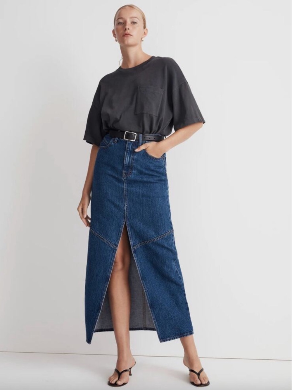 Madewell $98 Denim Mid Rise Maxi Skirt in Pineland Wash Size 27 Versatile NM529